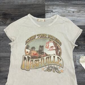 NWT‎ Altar’d State Cream Womens Nashville Honky Tonk S Lettuce Hem Crop T-Shirt